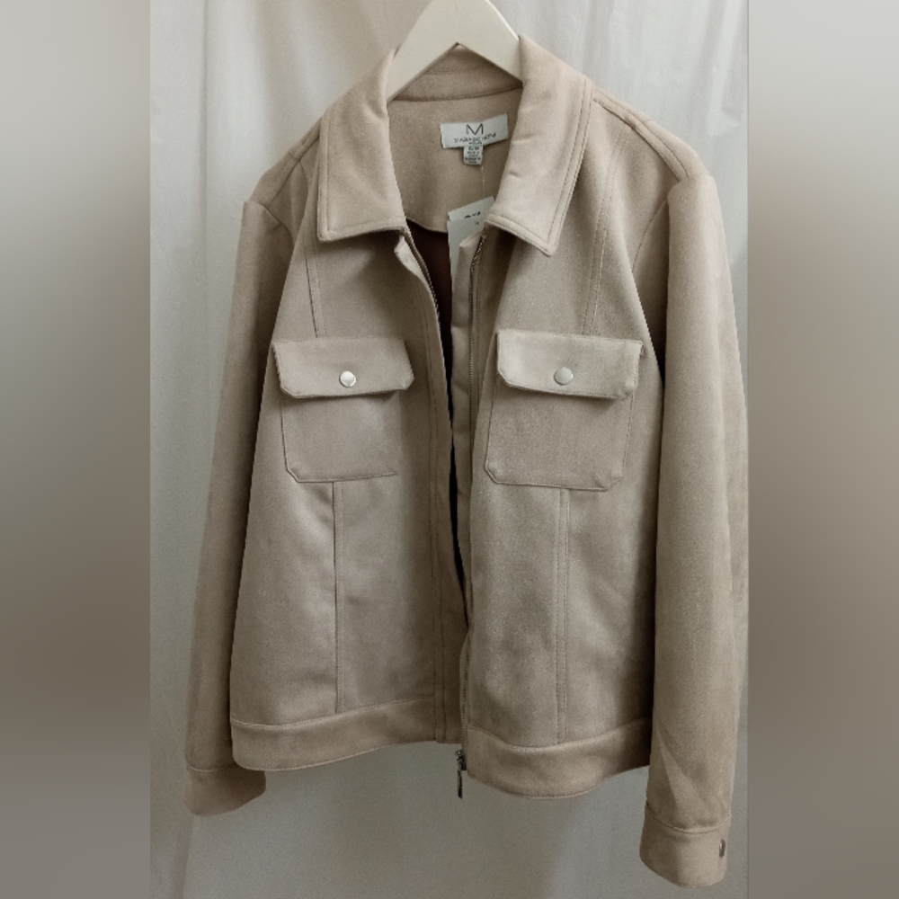 Magaschoni Suede-Look Zip Maytag Man Like Jacket in Khaki -Sz: 1X/TG